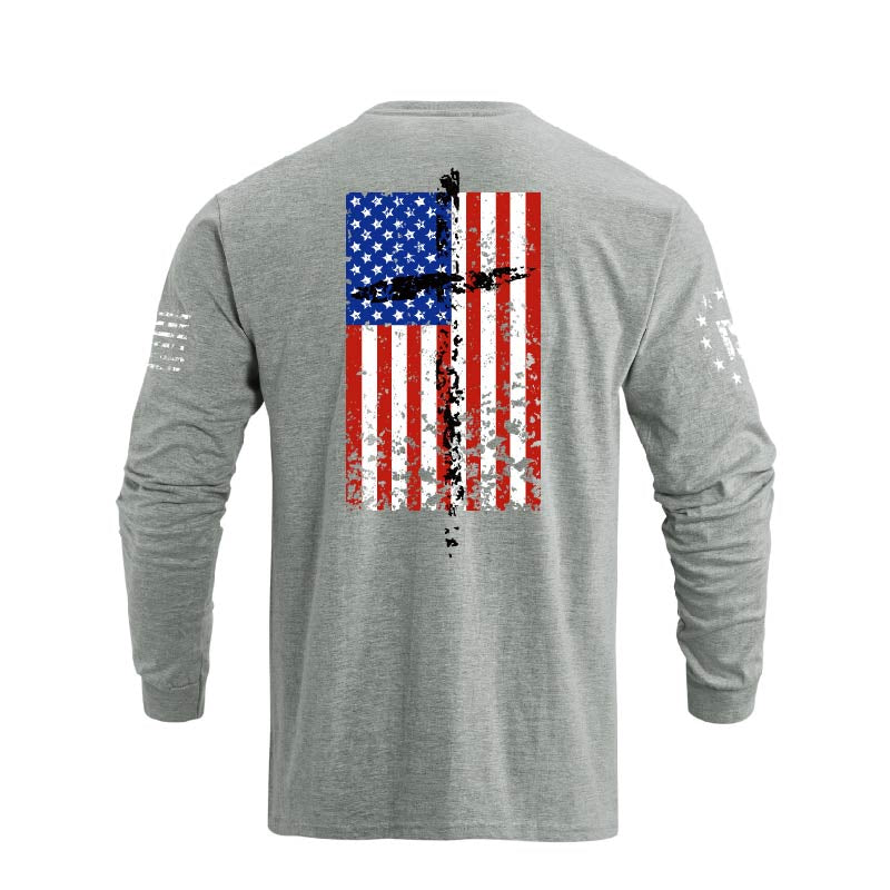 Men's 100% Cotton Patriotic American Flag Cross Graphic Midweight Long Sleeve T-shirts