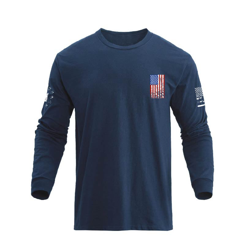 Men's 100% Cotton Patriotic American Flag Cross Graphic Midweight Long Sleeve T-shirts