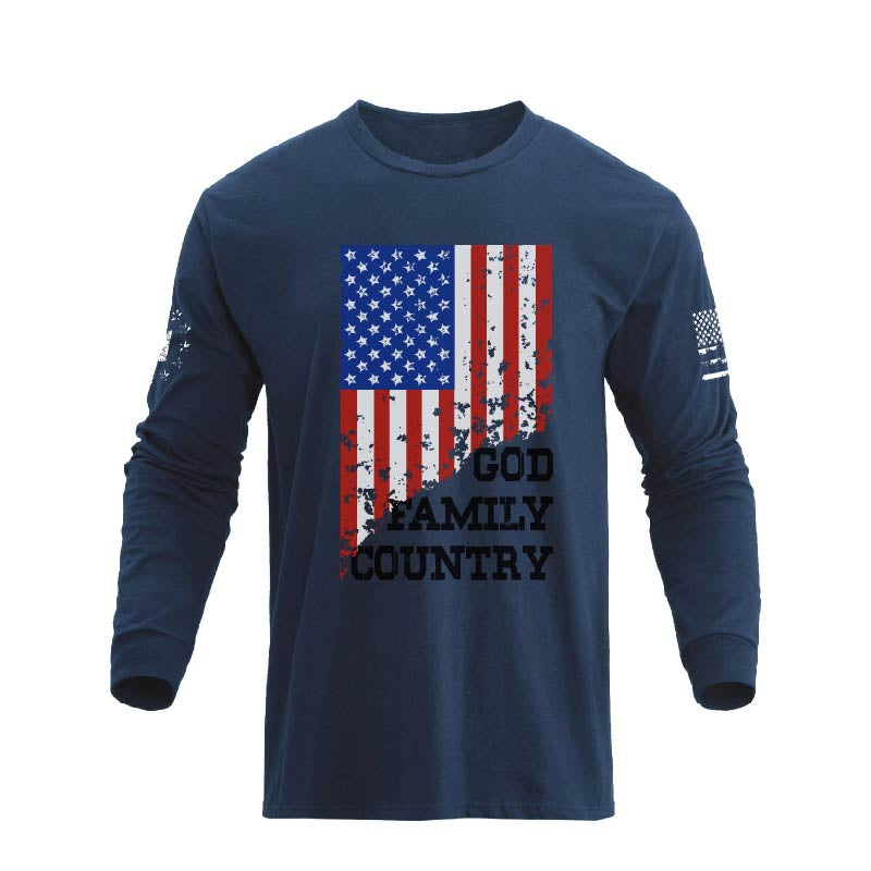 Men's 100% Cotton Patriotic American Flag GFC Graphic Midweight Long Sleeve T-shirts