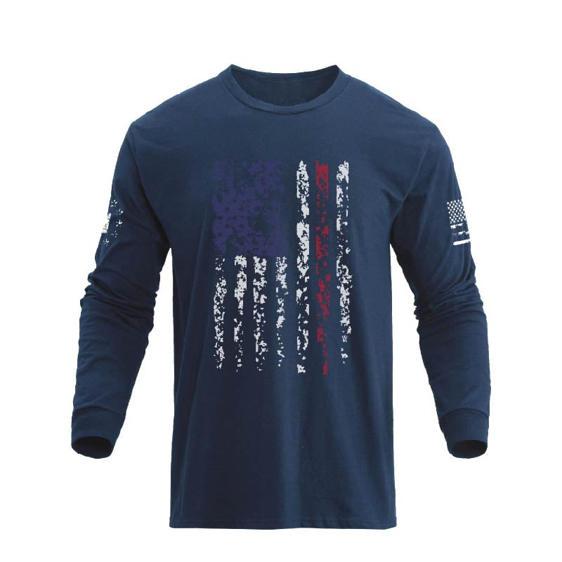 Men's American Flag Shield Graphic Long Sleeve  T-Shirt