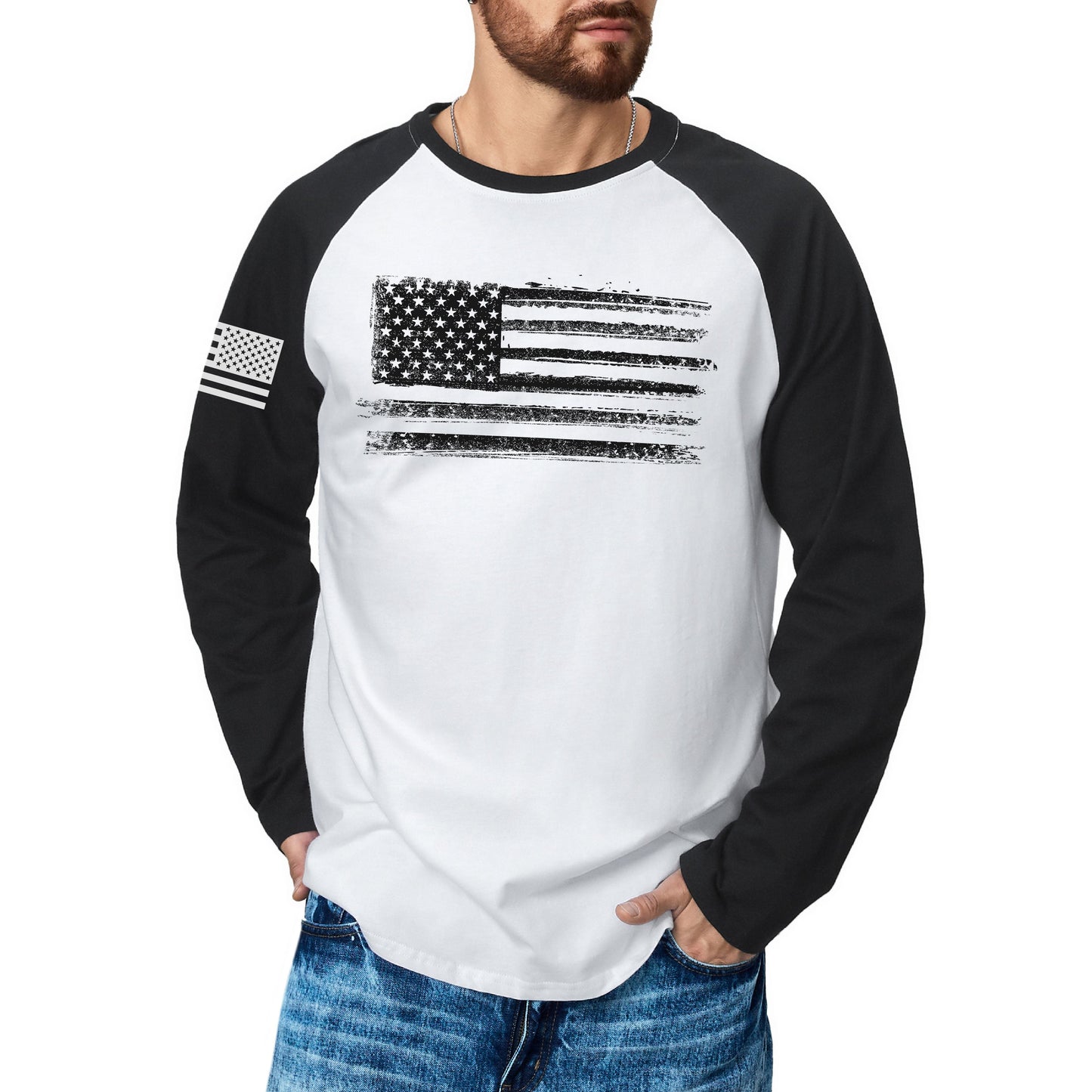 Men's Patriotic American Flag Raglan Sleeve Long Sleeve T-shirts