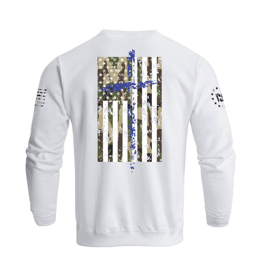 Men's 100% Cotton Patriotic American Flag Camouflage Cross Graphic Midweight Sweatshirts