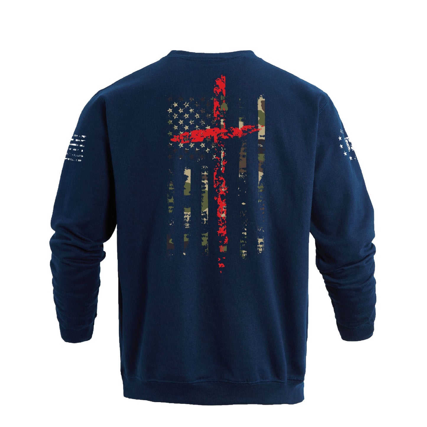 Men's 100% Cotton Patriotic American Flag Camouflage Cross Graphic Midweight Sweatshirts