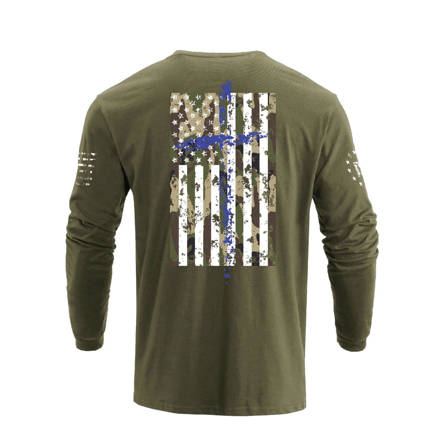 Men's 100% Cotton Patriotic American Flag Camouflage Cross Graphic Midweight Long Sleeve T-shirts