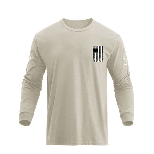 Men's 100% Cotton Patriotic American Flag Cross Graphic Midweight Long Sleeve T-shirts