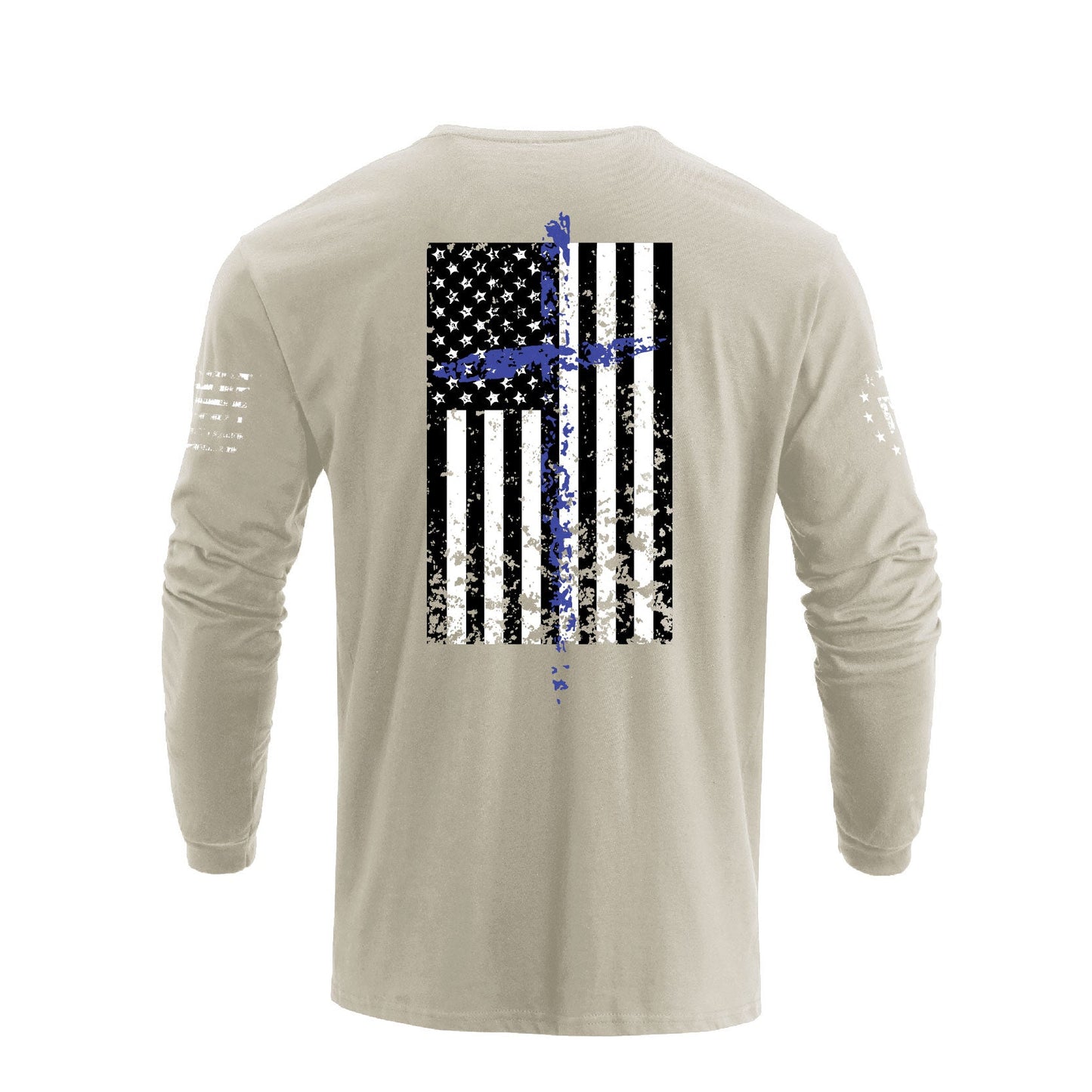 Men's 100% Cotton Patriotic American Flag Cross Graphic Midweight Long Sleeve T-shirts