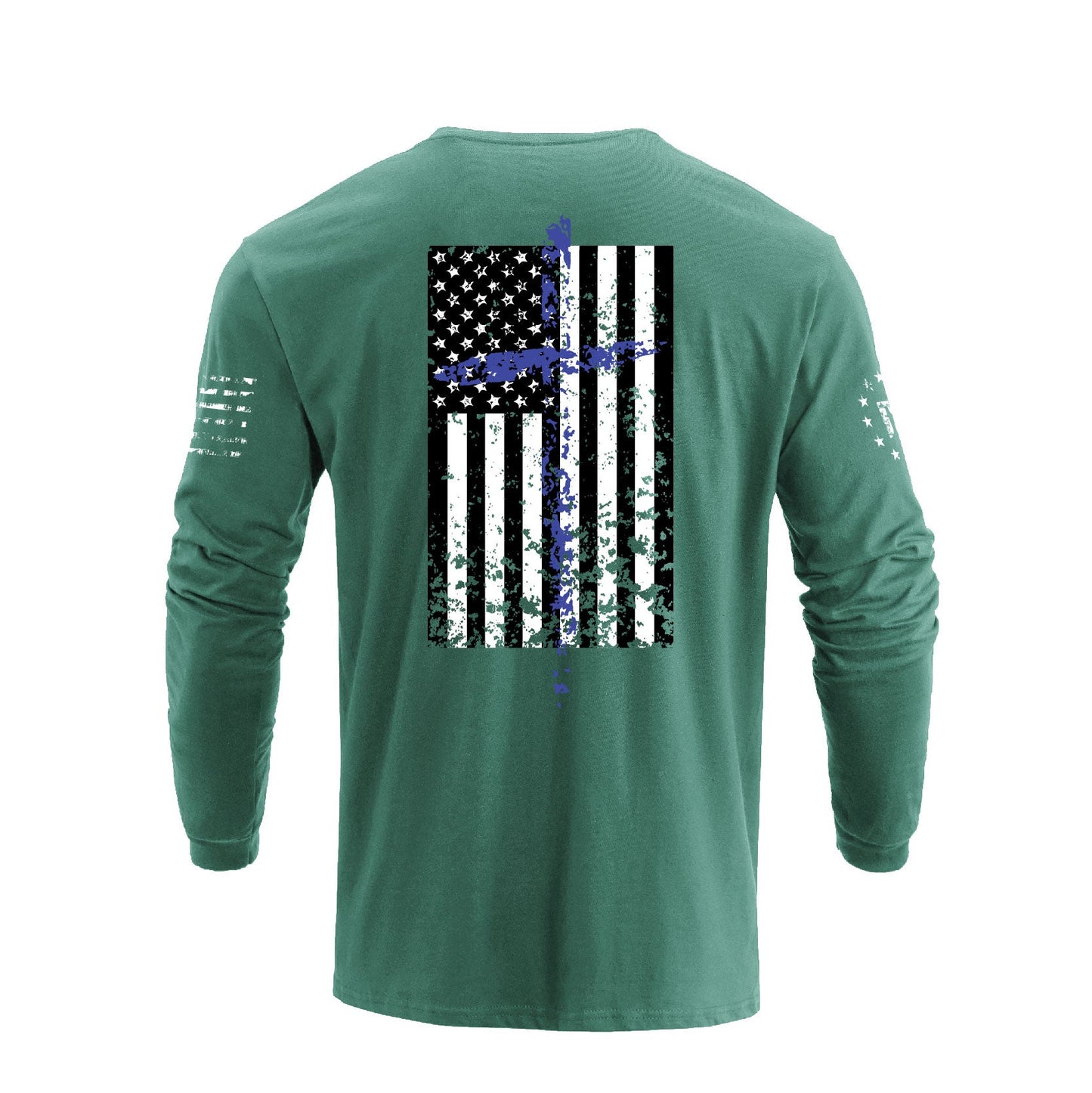 Men's 100% Cotton Patriotic American Flag Cross Graphic Midweight Long Sleeve T-shirts