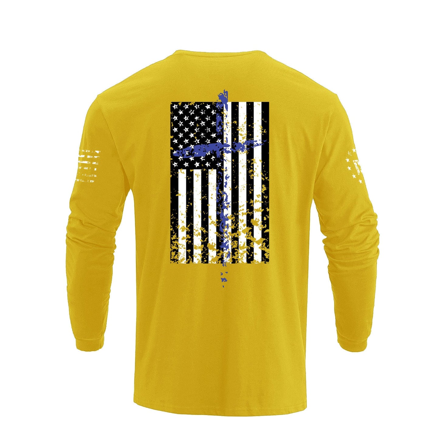 Men's 100% Cotton Patriotic American Flag Cross Graphic Midweight Long Sleeve T-shirts