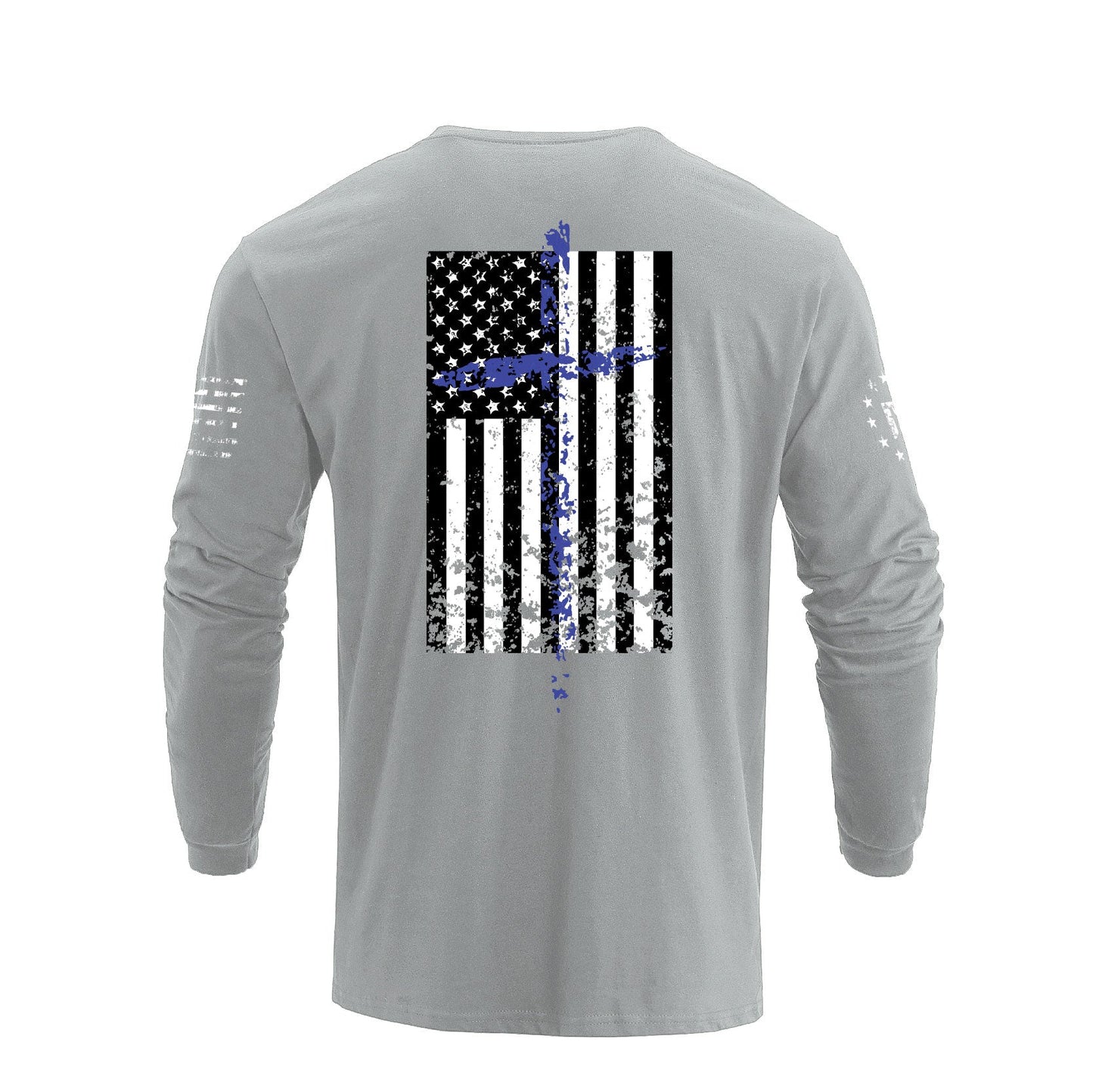 Men's 100% Cotton Patriotic American Flag Cross Graphic Midweight Long Sleeve T-shirts