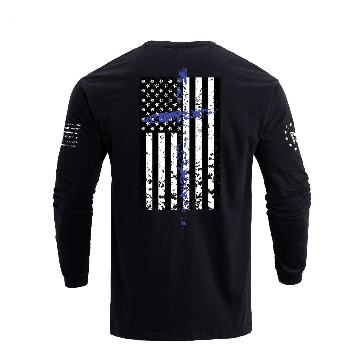 Men's 100% Cotton Patriotic American Flag Cross Graphic Midweight Long Sleeve T-shirts