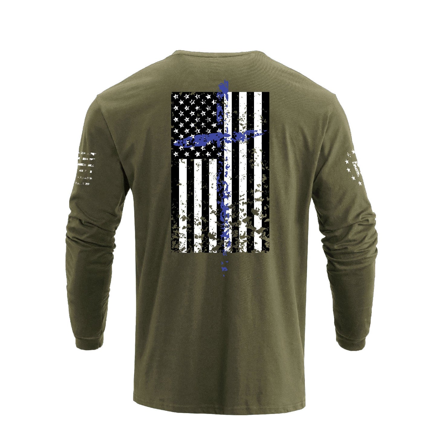 Men's 100% Cotton Patriotic American Flag Cross Graphic Midweight Long Sleeve T-shirts