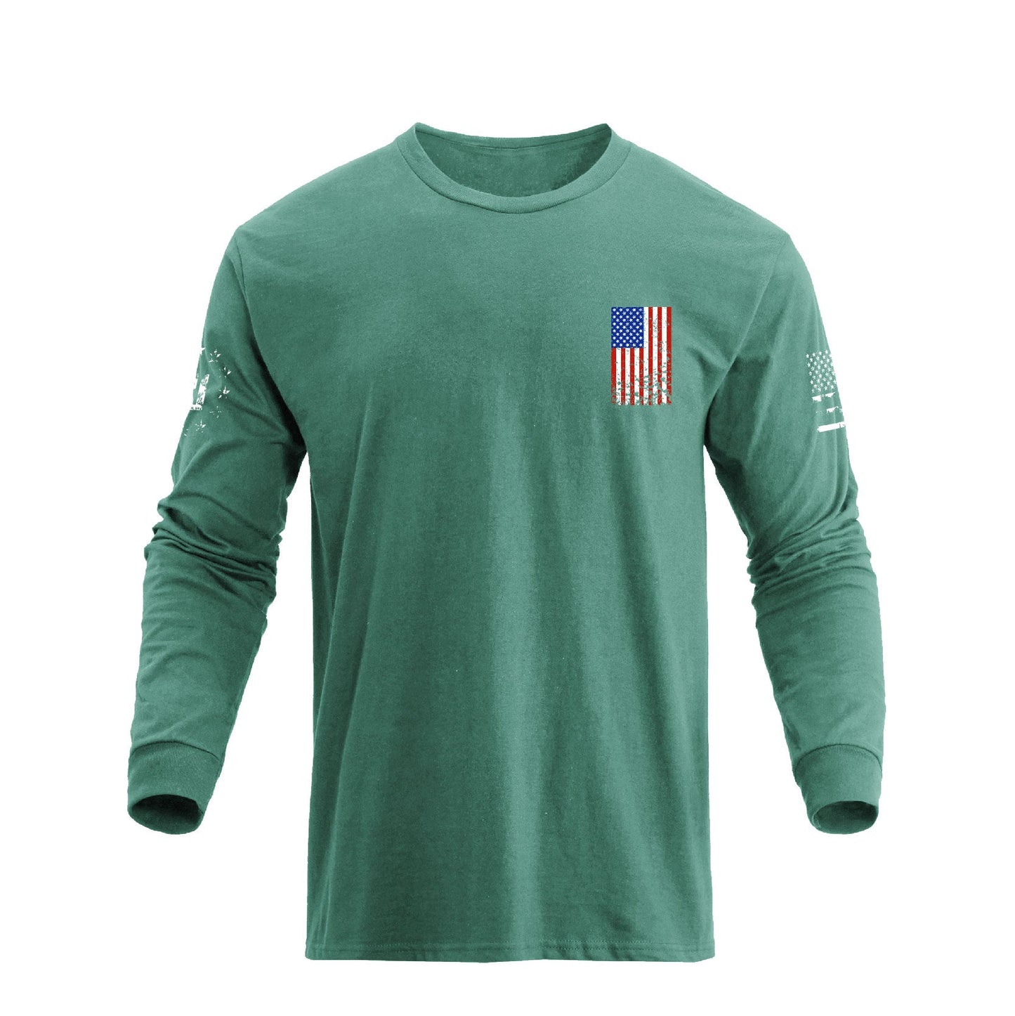 Men's 100% Cotton Patriotic American Flag Cross Graphic Midweight Long Sleeve T-shirts