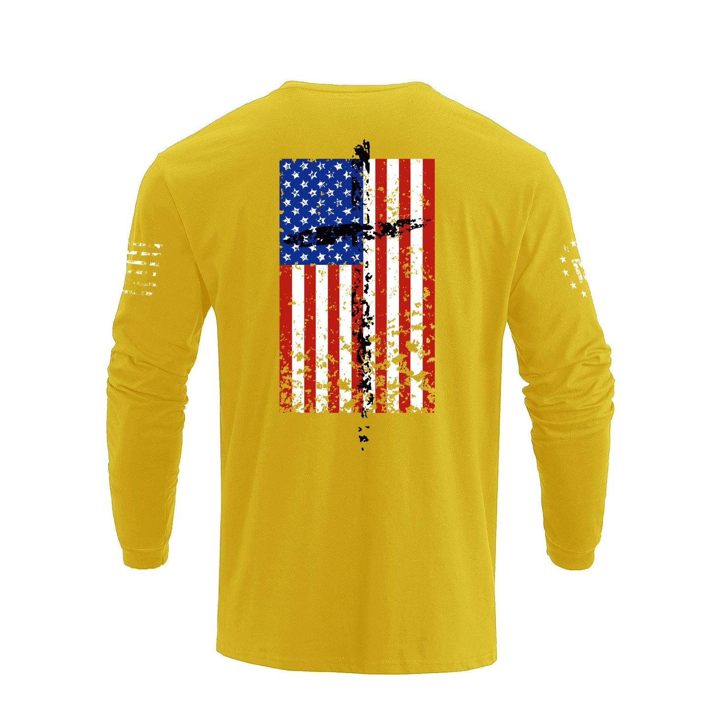 Men's 100% Cotton Patriotic American Flag Cross Graphic Midweight Long Sleeve T-shirts