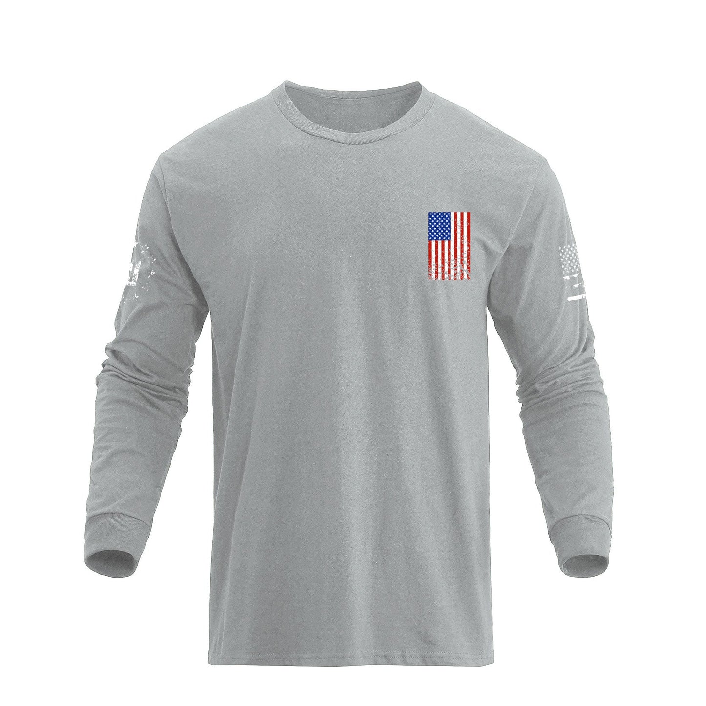 Men's 100% Cotton Patriotic American Flag Cross Graphic Midweight Long Sleeve T-shirts