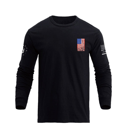 Men's 100% Cotton Patriotic American Flag Cross Graphic Midweight Long Sleeve T-shirts