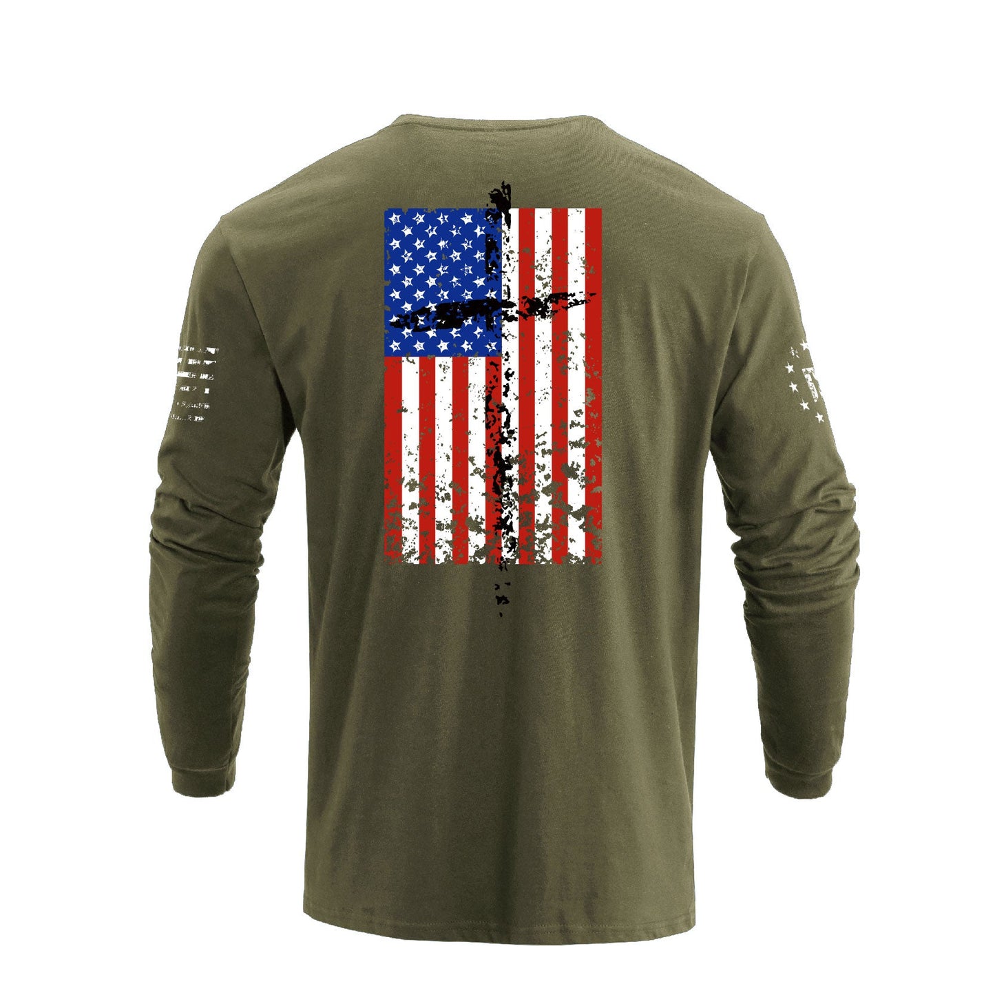 Men's 100% Cotton Patriotic American Flag Cross Graphic Midweight Long Sleeve T-shirts