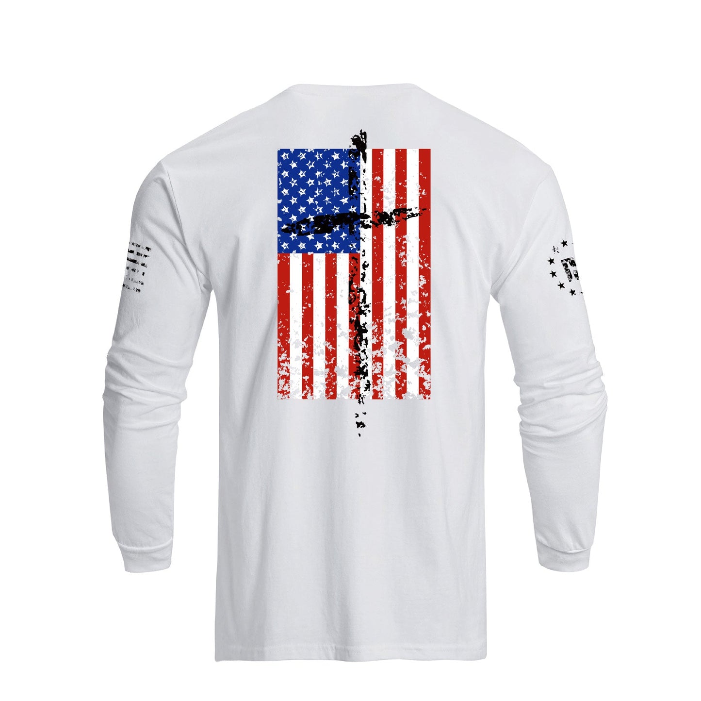 Men's 100% Cotton Patriotic American Flag Cross Graphic Midweight Long Sleeve T-shirts