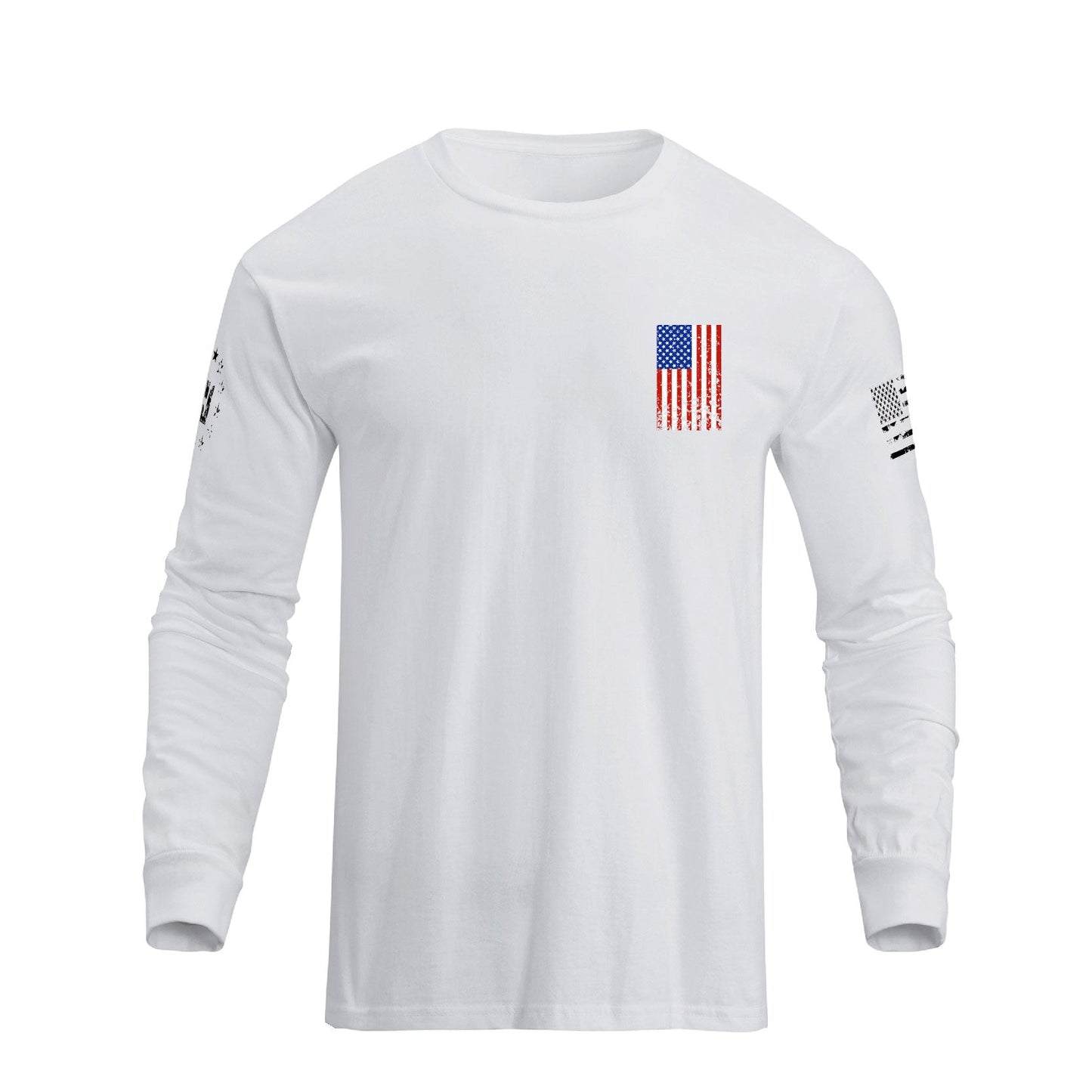 Men's 100% Cotton Patriotic American Flag Cross Graphic Midweight Long Sleeve T-shirts