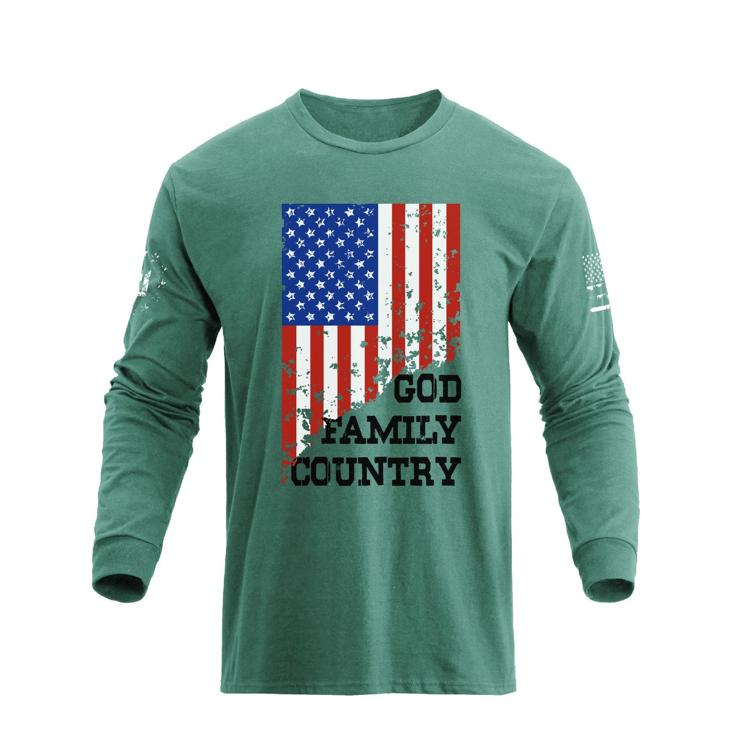 Men's 100% Cotton Patriotic American Flag GFC Graphic Midweight Long Sleeve T-shirts