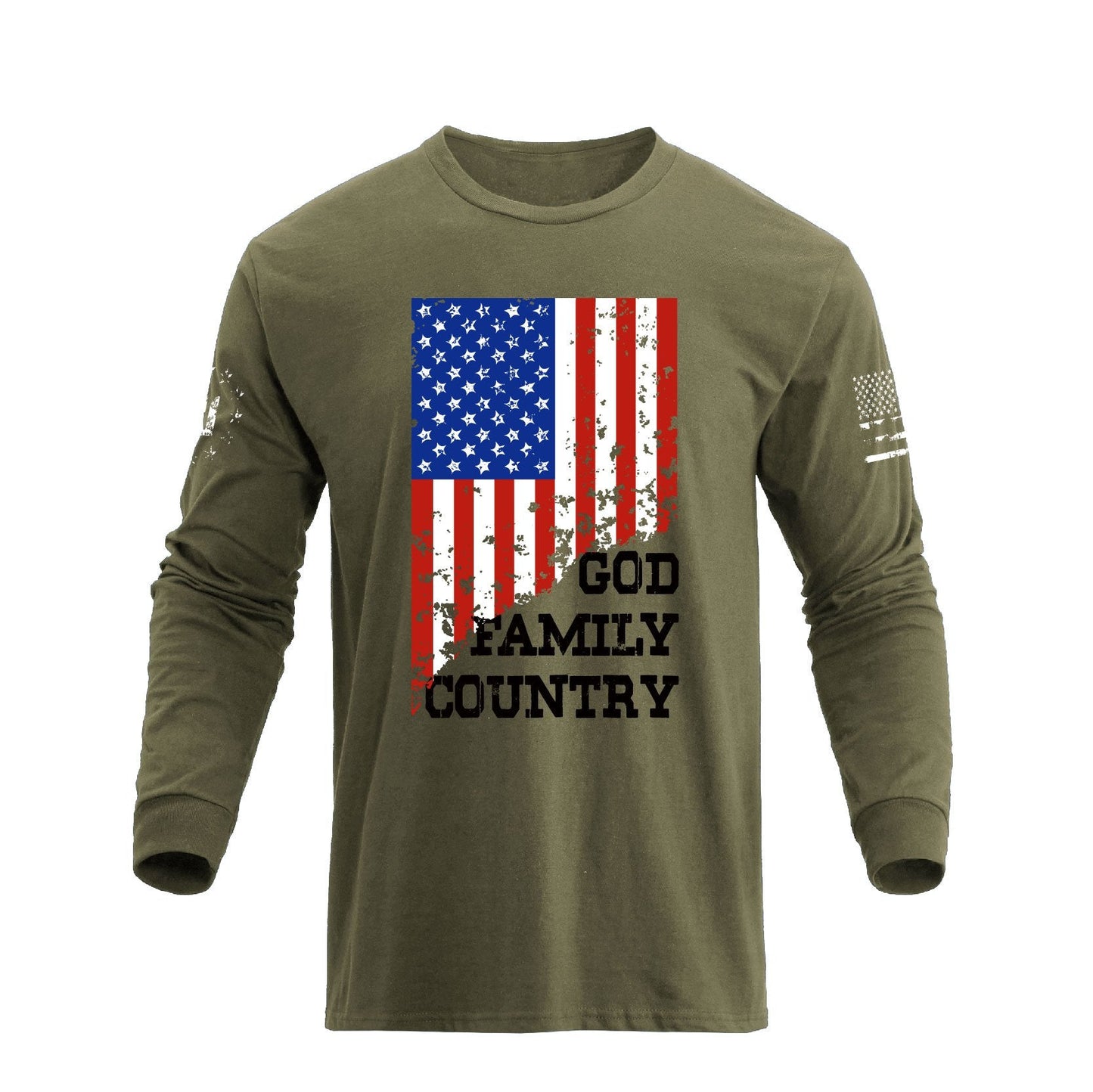 Men's 100% Cotton Patriotic American Flag GFC Graphic Midweight Long Sleeve T-shirts