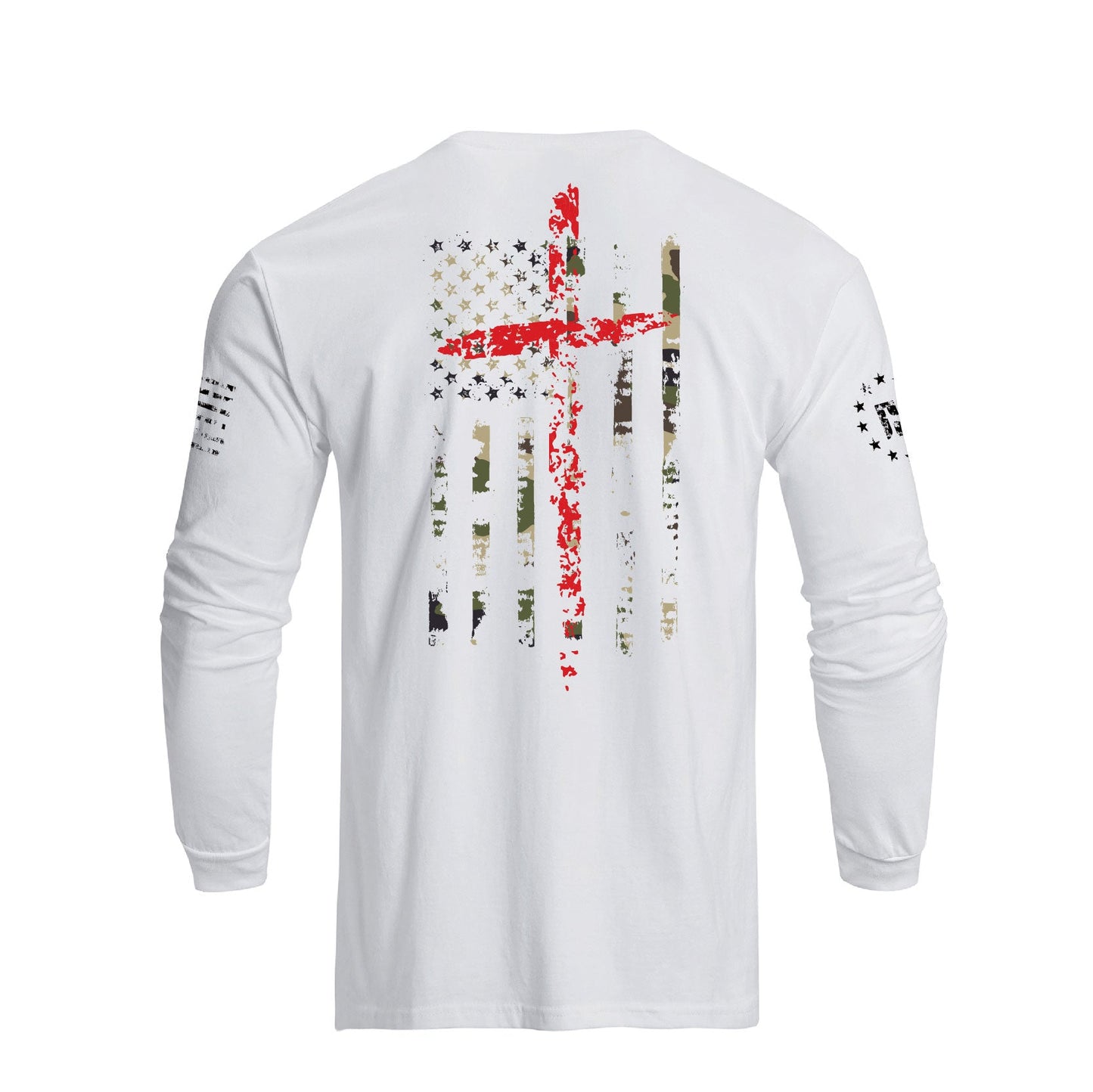 Men's 100% Cotton Patriotic American Flag Camouflage Cross Graphic Midweight Long Sleeve T-shirts