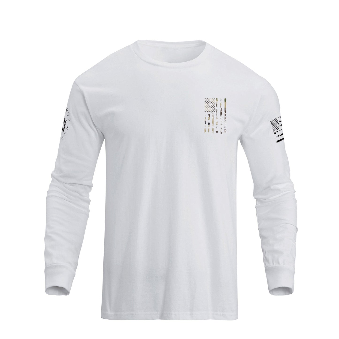 Men's 100% Cotton Patriotic American Flag Camouflage Cross Graphic Midweight Long Sleeve T-shirts