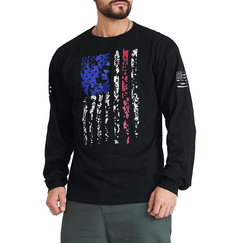 Men's American Flag Shield Graphic Long Sleeve  T-Shirt