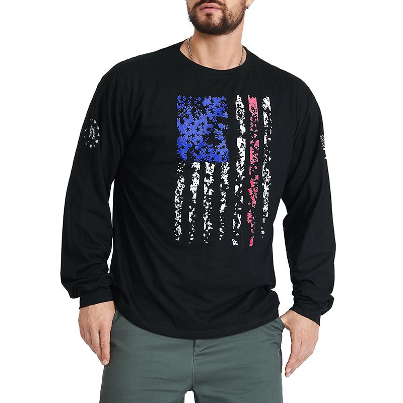 Men's American Flag Shield Graphic Long Sleeve  T-Shirt