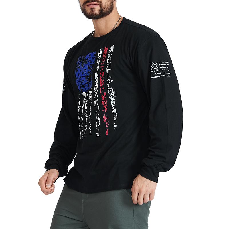 Men's American Flag Shield Graphic Long Sleeve  T-Shirt