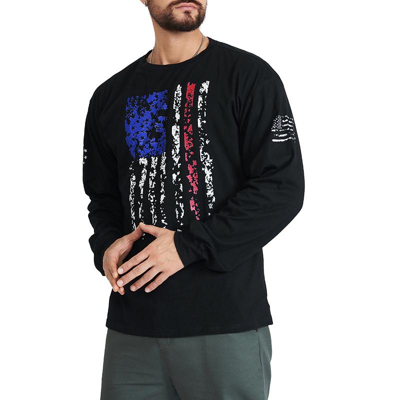 Men's American Flag Shield Graphic Long Sleeve  T-Shirt