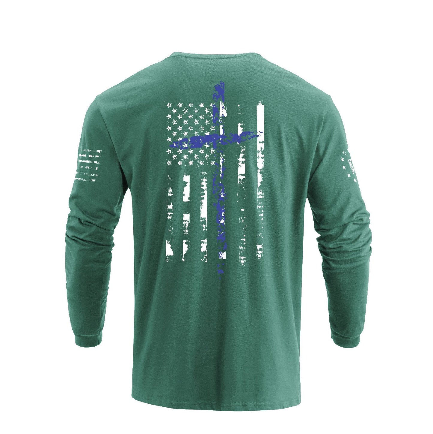 Men's 100% Cotton American Flag Cross Overlay Long Sleeve T-Shirt