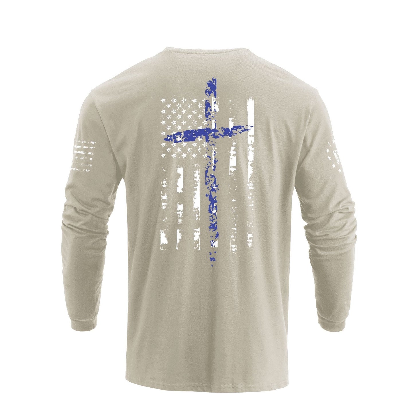 Men's 100% Cotton American Flag Cross Overlay Long Sleeve T-Shirts