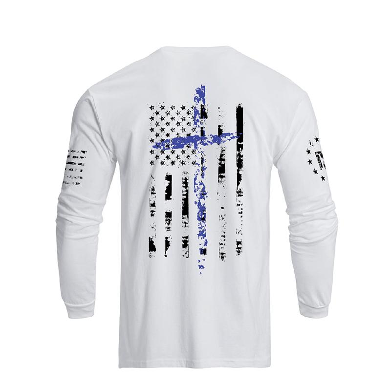 Men's 100% Cotton American Flag Cross Overlay Long Sleeve T-Shirt