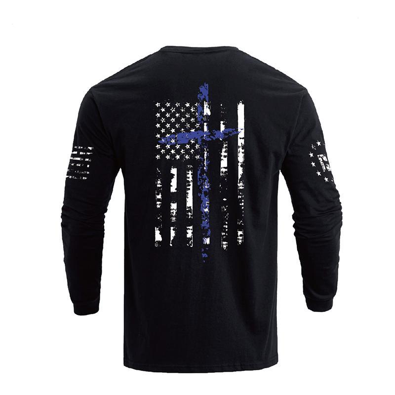 Men's 100% Cotton American Flag Cross Overlay Long Sleeve T-Shirts