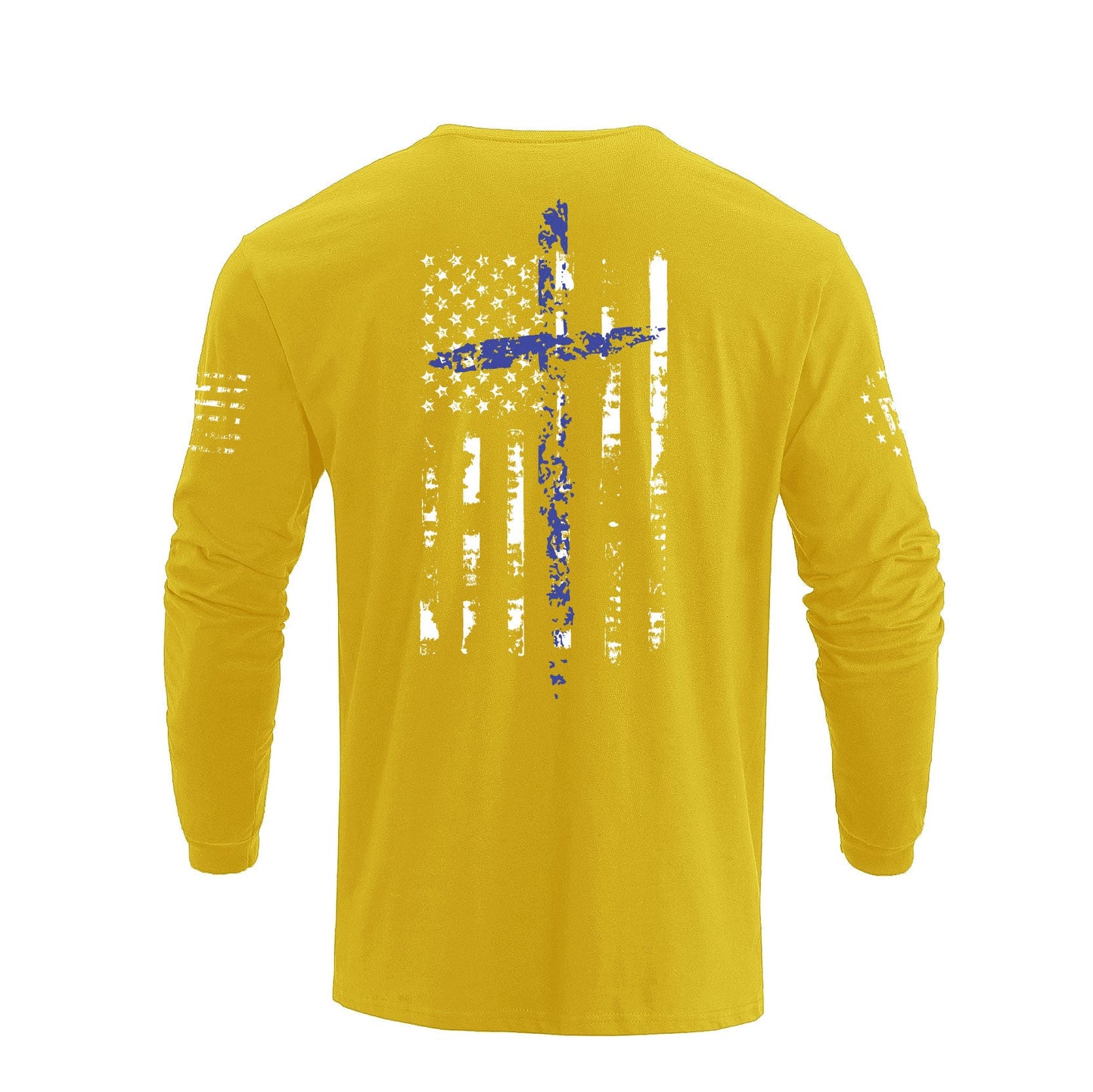 Men's 100% Cotton American Flag Cross Overlay Long Sleeve T-Shirts