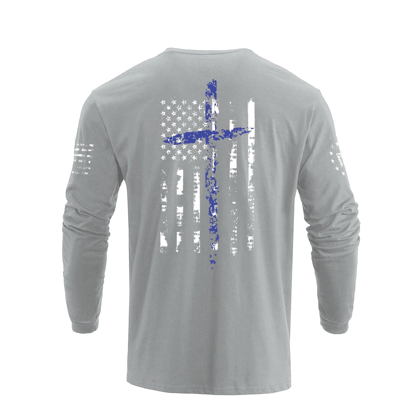 Men's 100% Cotton American Flag Cross Overlay Long Sleeve T-Shirts