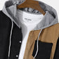 Mens Corduroy Colorblock Stitching Button Up Casual Drawstring Hooded Shirts