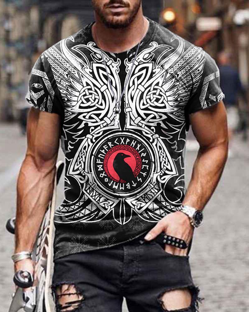 Slim-fit Short-sleeved Retro Symmetrical Graphic Casual T-shirt