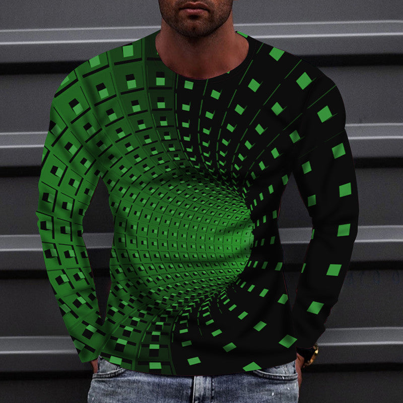 Men's 3D Abstract Print T-Shirt Green M