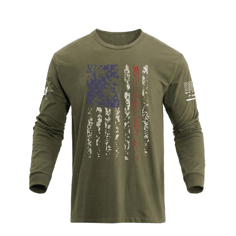 Men's American Flag Shield Graphic Long Sleeve  T-Shirt