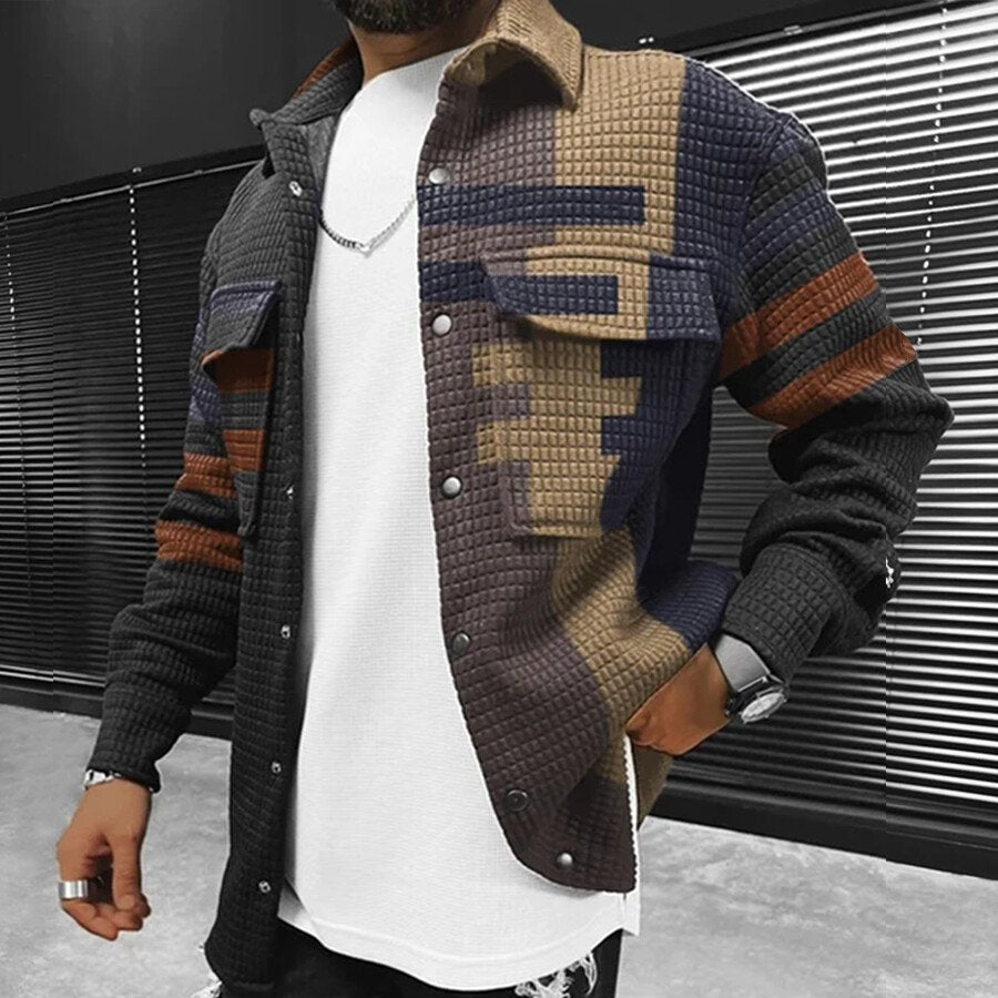 Variegated Three-Dimensional Plaid Thermal Jacket Multicolor S