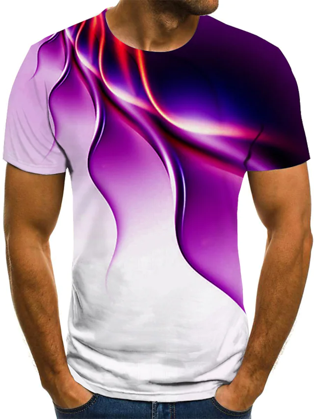 Men's 3D Abstract Print T-Shirt Blue L