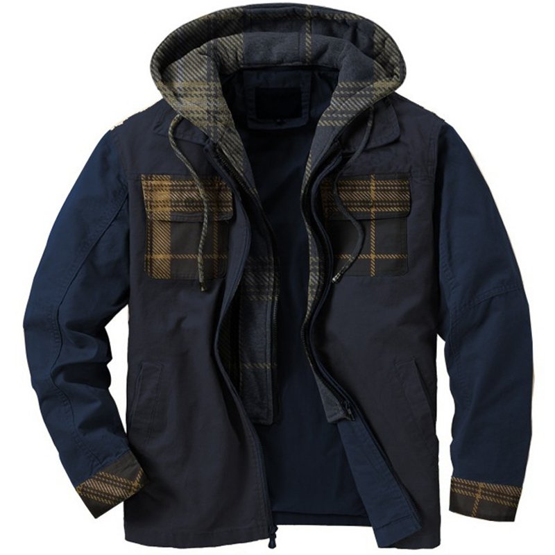 Men's plaid stitching fake two-piece long-sleeved jacket