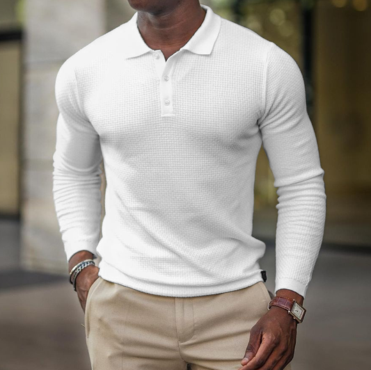 Men's Casual Solid Color Long-sleeved Polo Shirt