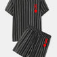 Mens Stripe K Poker Print Raglan Sleeve Casual Two Pieces Outfits