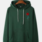 Mens Rose Print Kangaroo Pocket Cotton Casual Drawstring Overhead Hoodies
