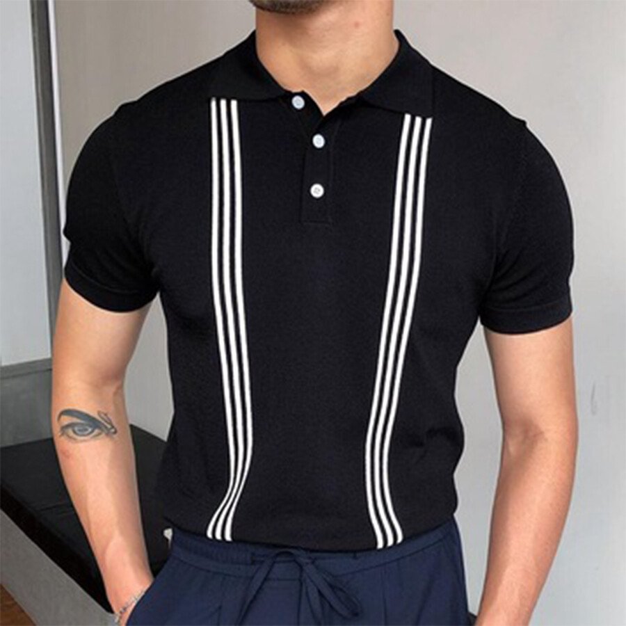 Men&#039;s Striped Short Sleeve Knit T-shirt Black S