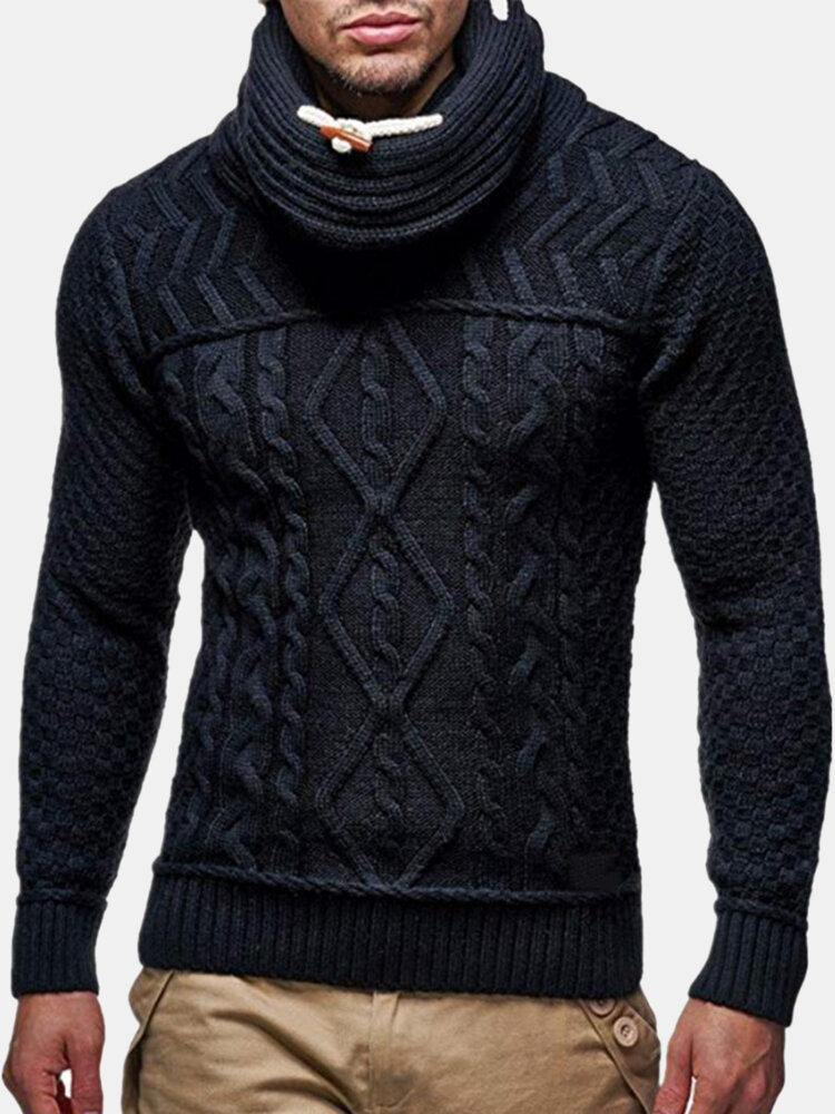 Mens Turtleneck Cable Warm Long Sleeve Knitted Sweaters