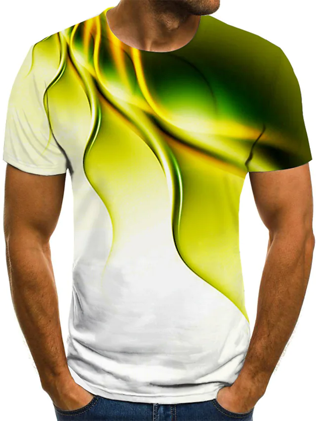 Men's 3D Abstract Print T-Shirt Blue 2XL