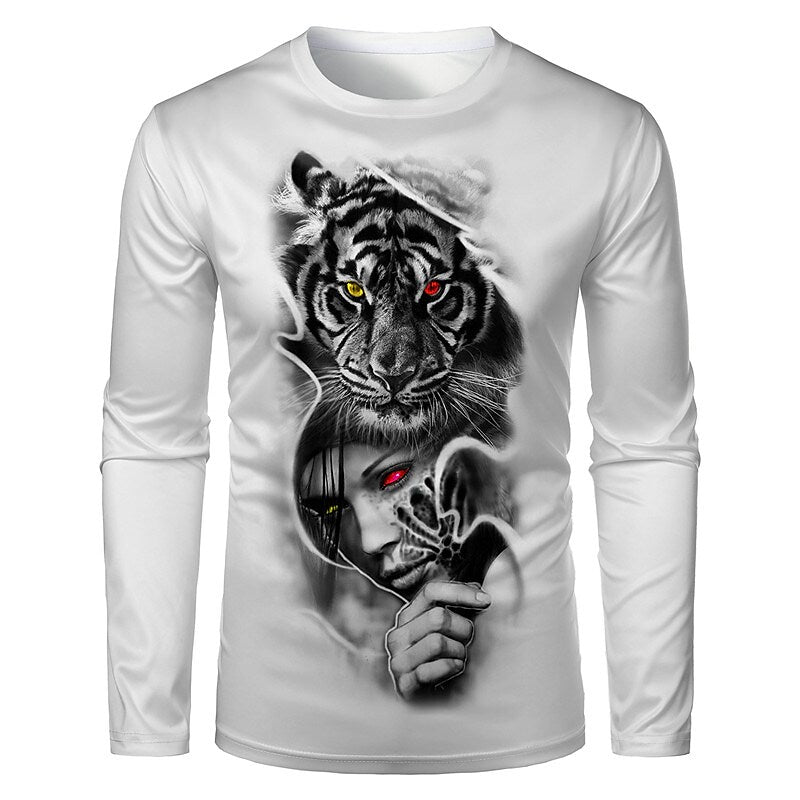 Men's Unisex T shirt 3D Print Graphic Prints Tiger Crew Neck Daily Hol White L